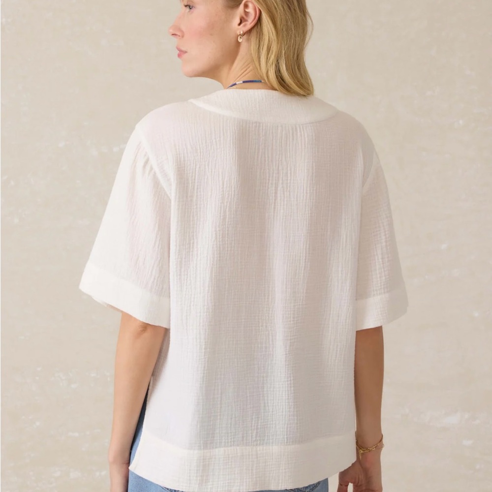 Faherty Dune Organic Cotton Gauze Short Sleeve Popover - White - Picture 2 of 8